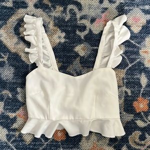 Super down white ruffle crop top